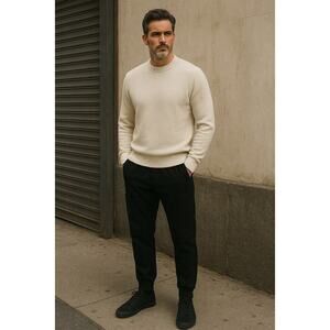 Diesel Black Gold Wool Cashmere Blend Jogger with Faux Leather Trim Black 32